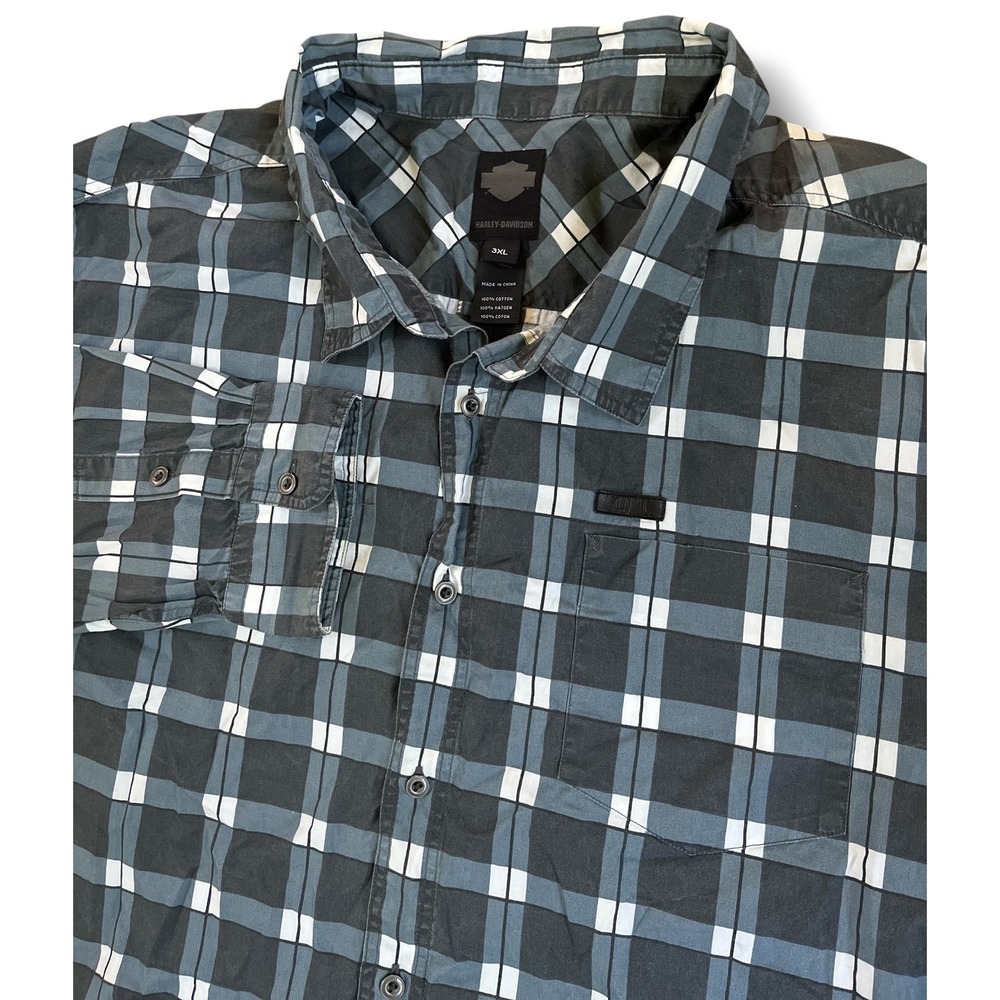 Harley-Davidson Black Label Mens 3XL Plaid Button Up Shirt Grey Black LS